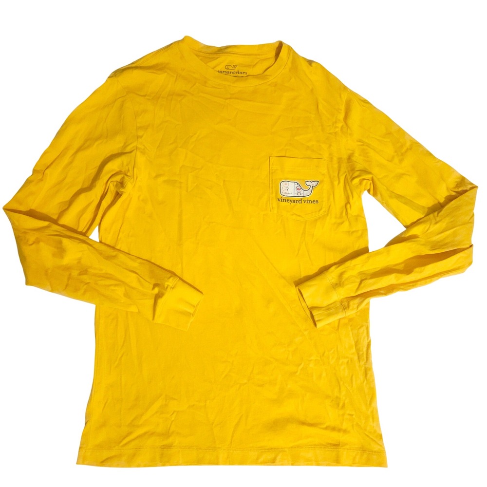 Vineyard Vines Mens XS Yellow Hockey Rink Whale Long Sleeve Pocket T-Shirt